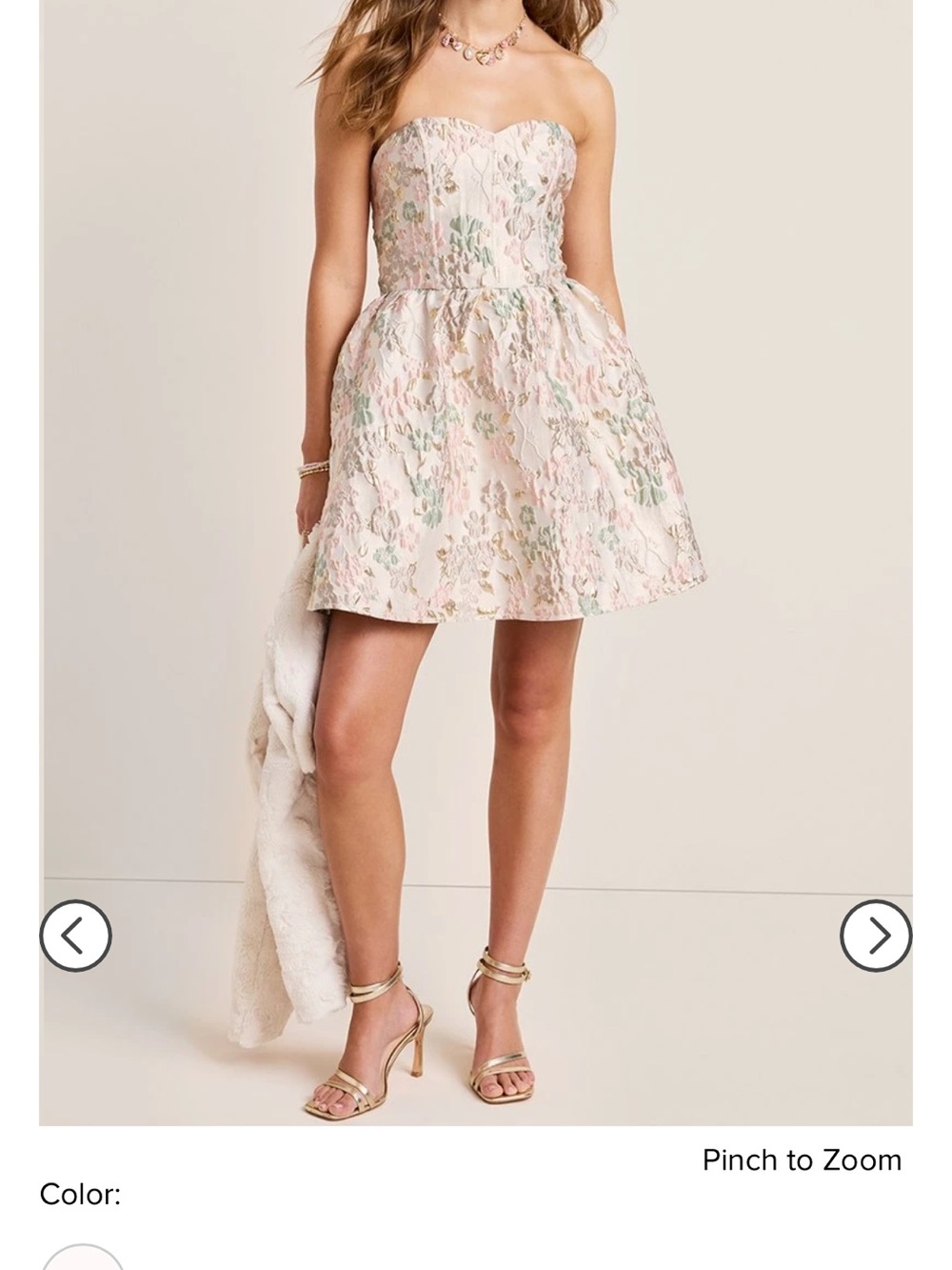 Francesca's Collections Strapless Pink Floral Jacquard Dress with Green Accents